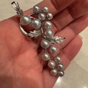 Vintage Silver and White Pearl Cluster Brooch